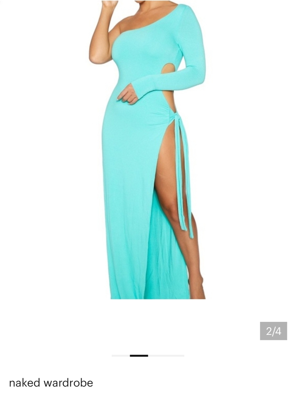 naked wardrobe Turquoise One-Shoulder Maxi Dress with Side Tie